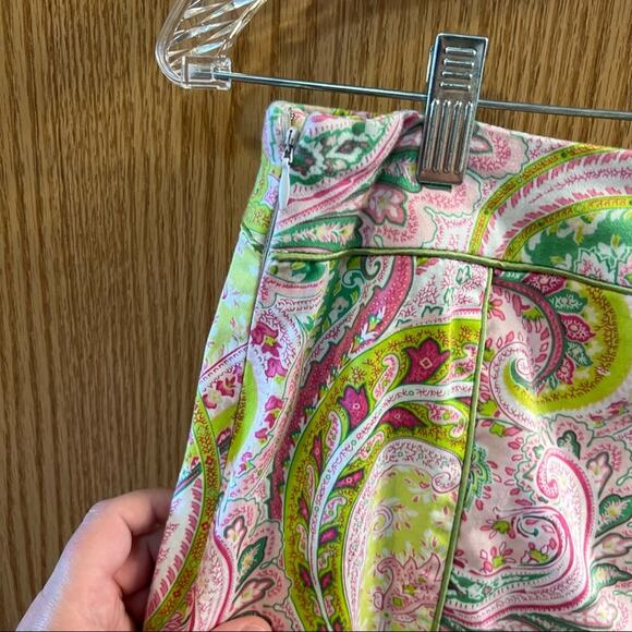 Chadwick’s Pink & Green Paisley Print Skirt Women's Size 8 w/ Side Zipper - Picture 5 of 7